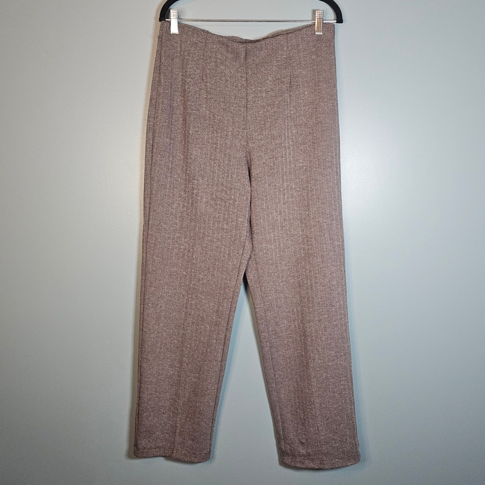 Susan Graver Style Pants Women's Size M Brown Herringbone Trousers
